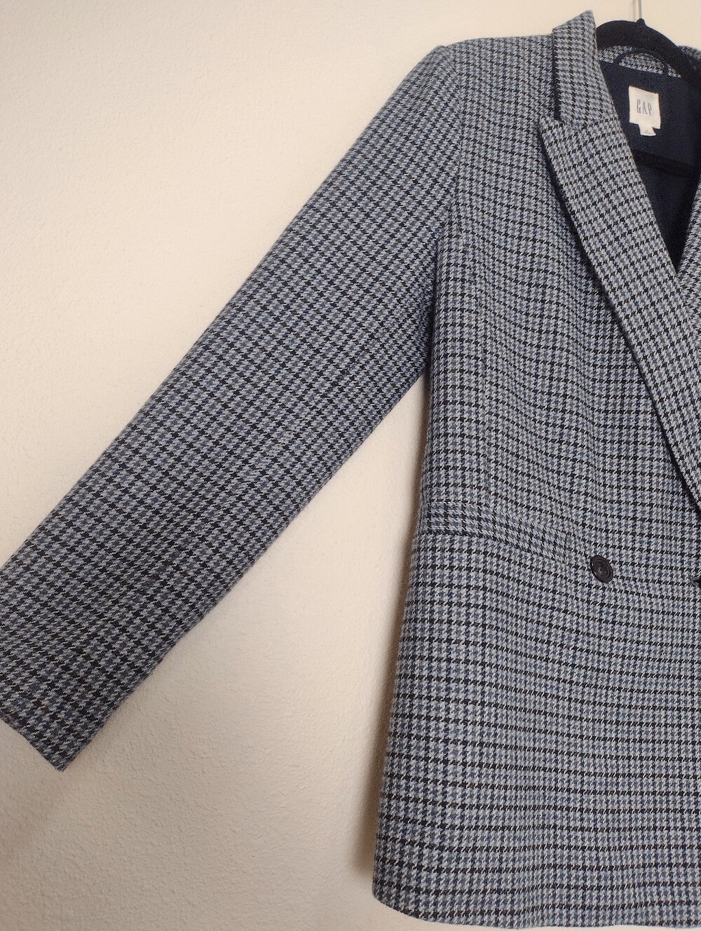 Gap Houndstooth Wool Blend Blazer Double Button Blue Size 12 - Picture 10 of 16